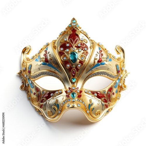 Carnival Venetian mask on white background,Generative Ai