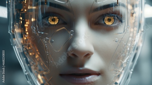 Artificial Intelligence concept,Artificial Intelligence robot face,Woman cyborg