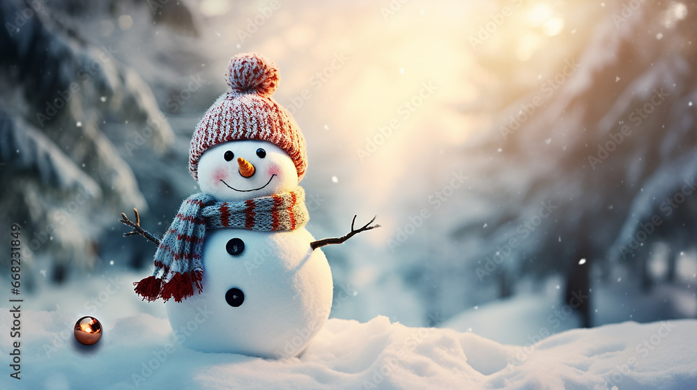 Obraz premium boneco de neve em fundo de inverno no natal