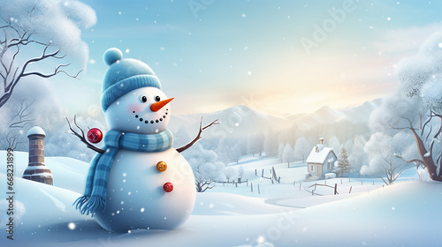 boneco de neve em fundo de inverno no natal 