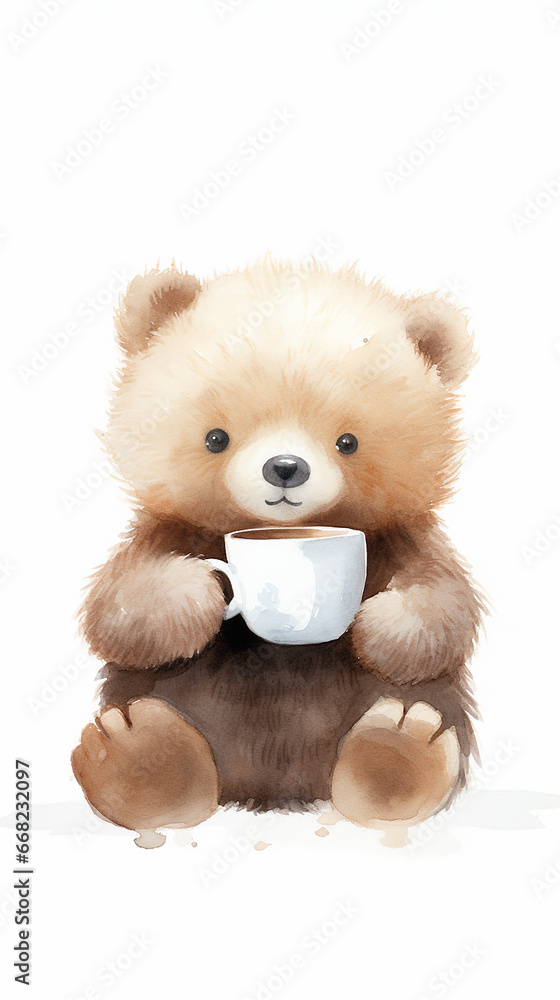 Fototapeta premium urso fofo tomando café em xícara 