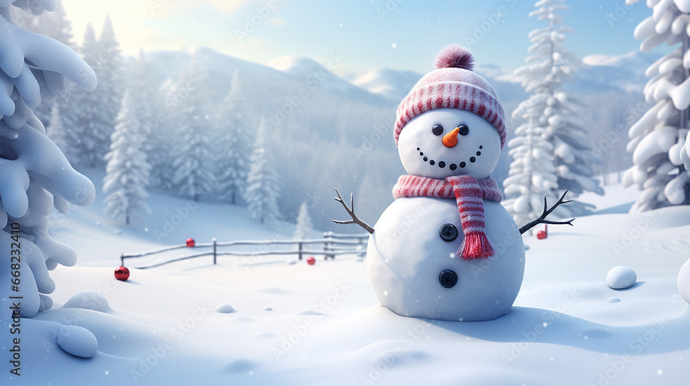 boneco de neve sorridente em fundo de inverno no natal boneco de neve sorridente em fundo de inverno no natal