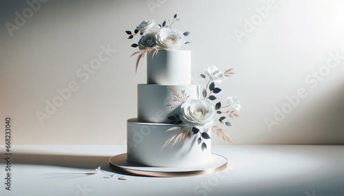 Wallpaper Mural A delicate white wedding cake adorned with vibrant flowers sits atop a vase, bringing life and beauty to the indoor celebration of love and marriage against a backdrop of elegant walls Torontodigital.ca