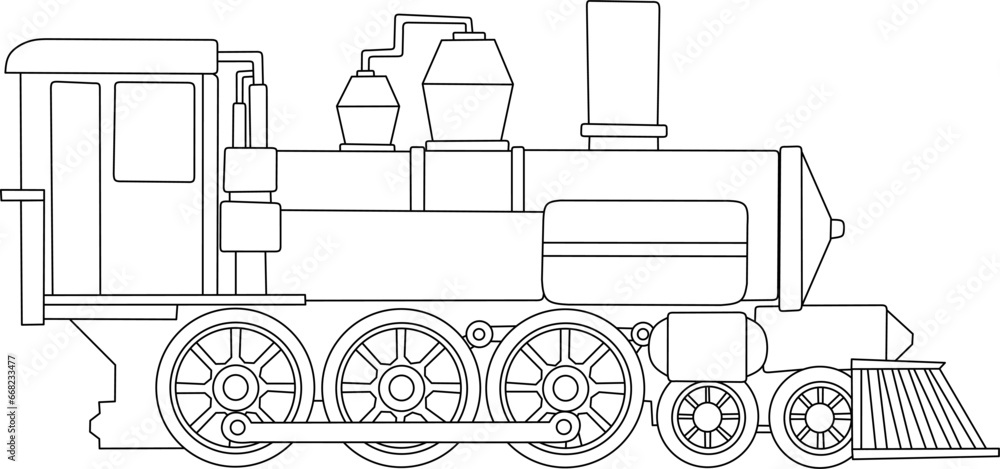 Locomotive line art vector for coloring book page