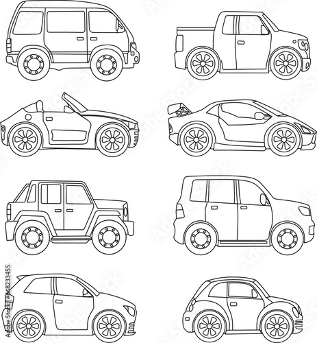 Car line art for coloring book page