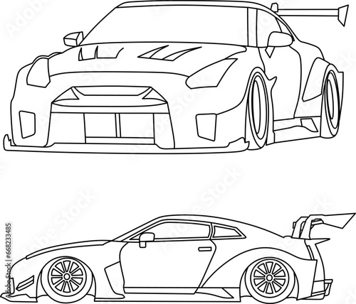 Sport car line art for coloring book page