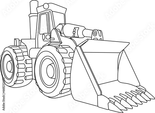 Bulldozer line art for coloring book page