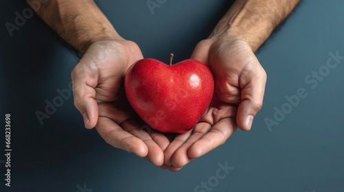 Hand holding heart with copy space and clean background