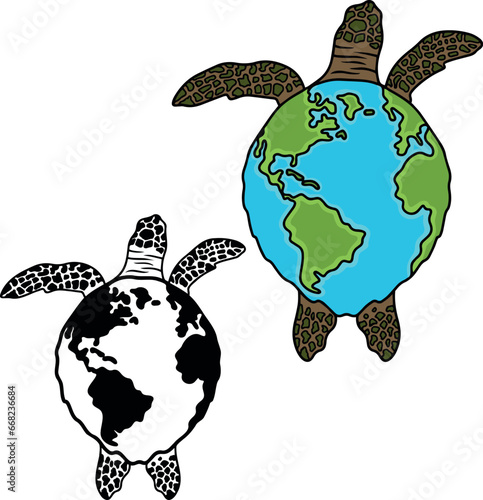 Turtle with planet earth vector