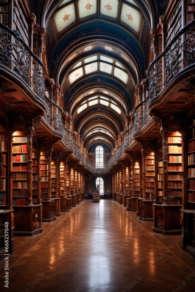 Ancient library with shelves and books. Ancient library with shelves and books.