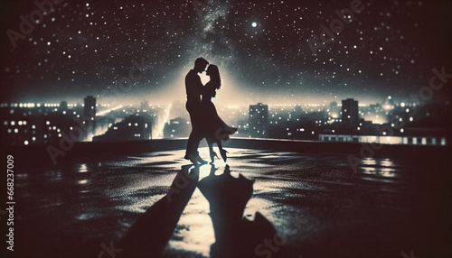 Intimate Rooftop Dance Under Starry Night