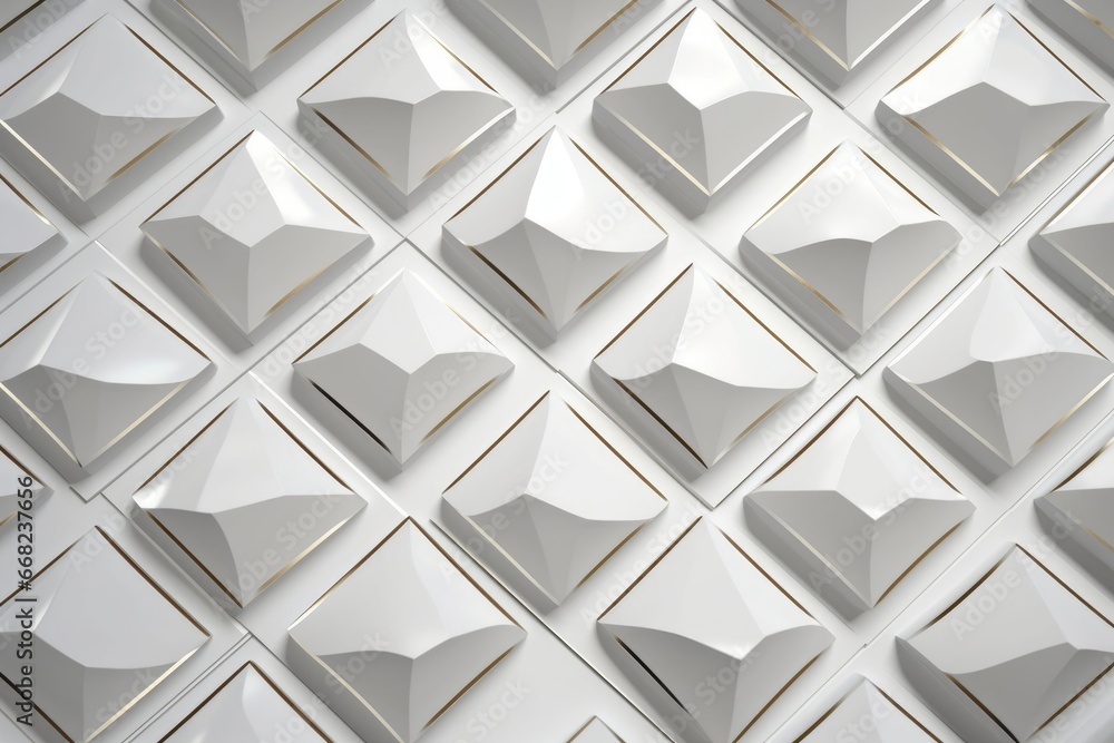 White squares stylized in the form of decorative convex modules with worn gold edges.3d illustration. High quality image, Generative AI White squares stylized in the form of decorative convex modules with worn gold edges.3d illustration. High quality image, Generative AI