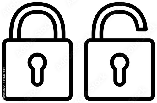 Closed lock nad open lock icons set. Outline safe symbol. Padlock illustration.