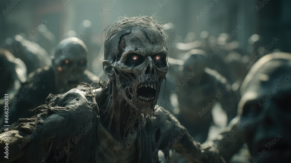Apocalyptic Chaos Unleashed: Terrifying Zombie Rampage in a Post-Apocalyptic World, Horror and Survival Concept Apocalyptic Chaos Unleashed: Terrifying Zombie Rampage in a Post-Apocalyptic World, Horror and Survival Concept