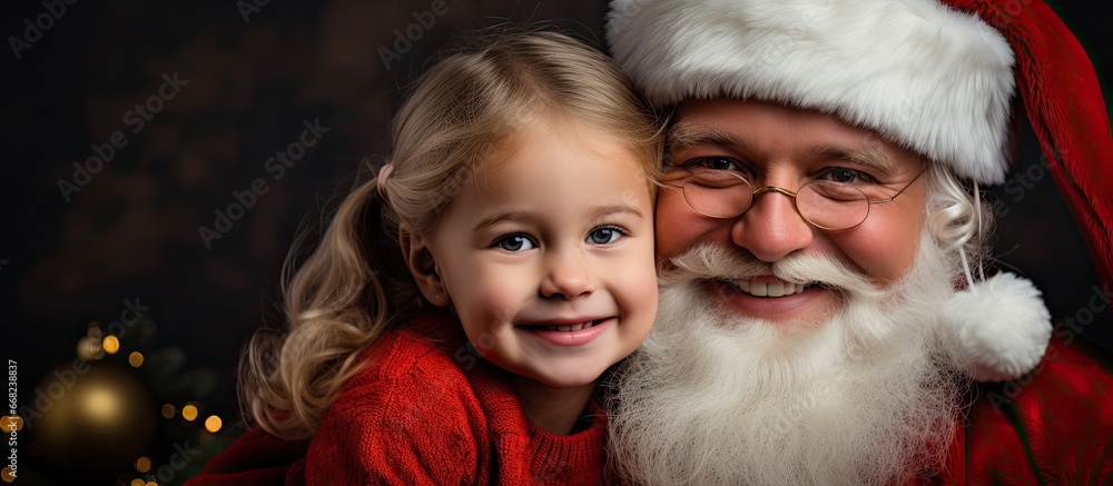 Christmas holiday characterized by a child sitting on Santa s shoulders embodying the concept of family holidays and childhood Christmas holiday characterized by a child sitting on Santa s shoulders embodying the concept of family holidays and childhood