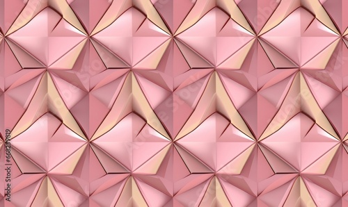 Seamless pink geometric pattern with golden elements. Geometry levels. 3D illustration, Generative AI