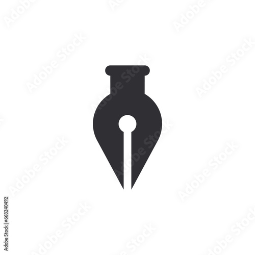 Ink pen. Goose feather. Bird nib. Logo template. Black feather. Quill feather. Bird plume. Ink pen icon. Literature symbol. Writer's. Poet icon. Quill icon. Feather silhouette. ink pot. Retro pen logo