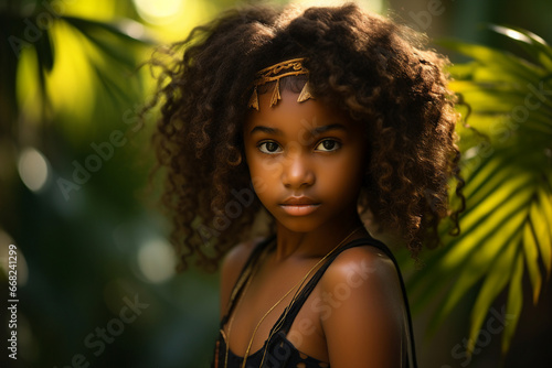 Generative AI photography of charming black skin girl on tropical island summer holidays