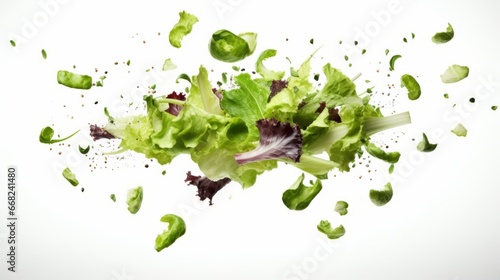 Flying lettuce on white background