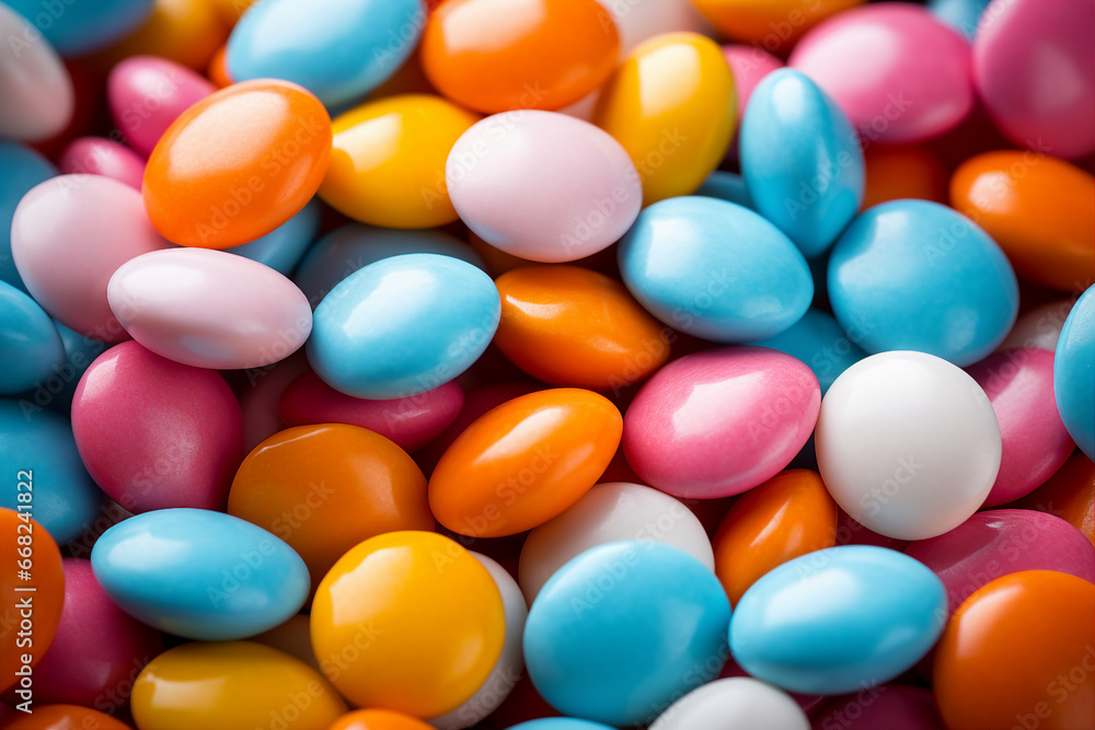 Close up of a pile of colorful chocolate coated candies made with generative AI Close up of a pile of colorful chocolate coated candies made with generative AI