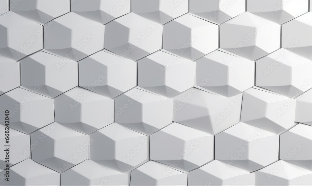 Abstract geometric seamless pattern in white iron material. Hexagon tiles. 3D render, Generative AI Abstract geometric seamless pattern in white iron material. Hexagon tiles. 3D render, Generative AI