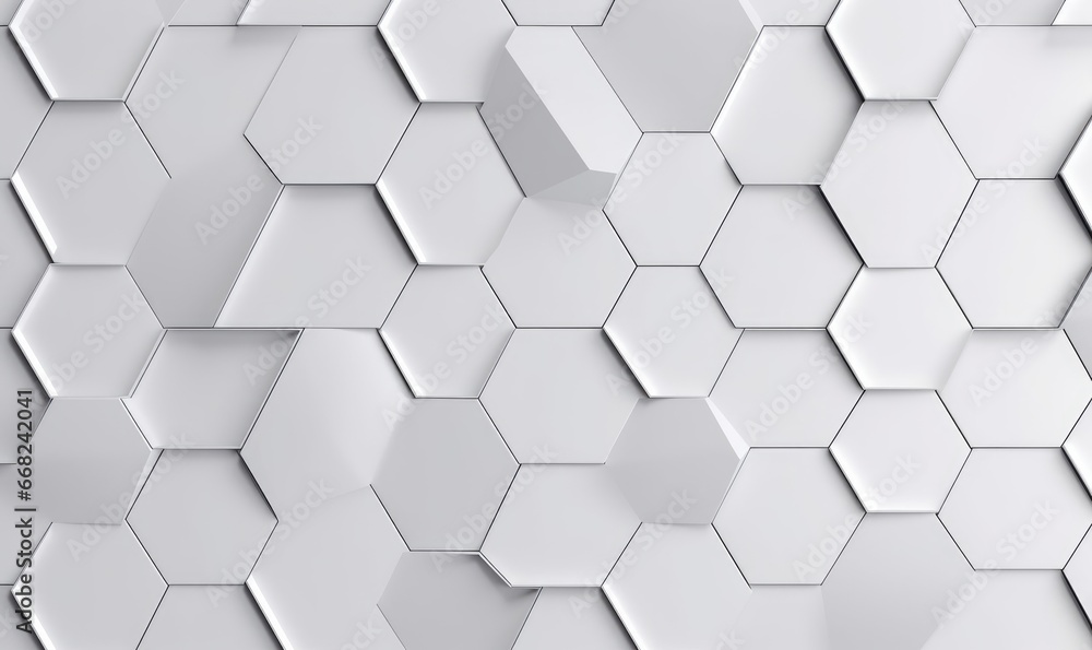 Abstract geometric seamless pattern in white iron material. Hexagon tiles. 3D render, Generative AI - obrazy, fototapety, plakaty 