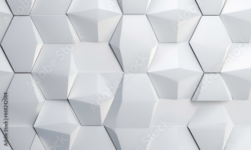 Abstract geometric seamless pattern in white iron material. Hexagon tiles. 3D render  Generative AI