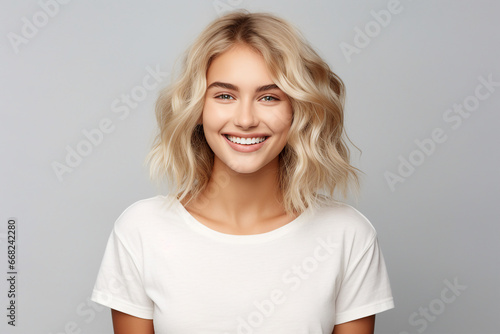 Generative AI picture portrait of beautiful young woman face closeup posing haircare concept