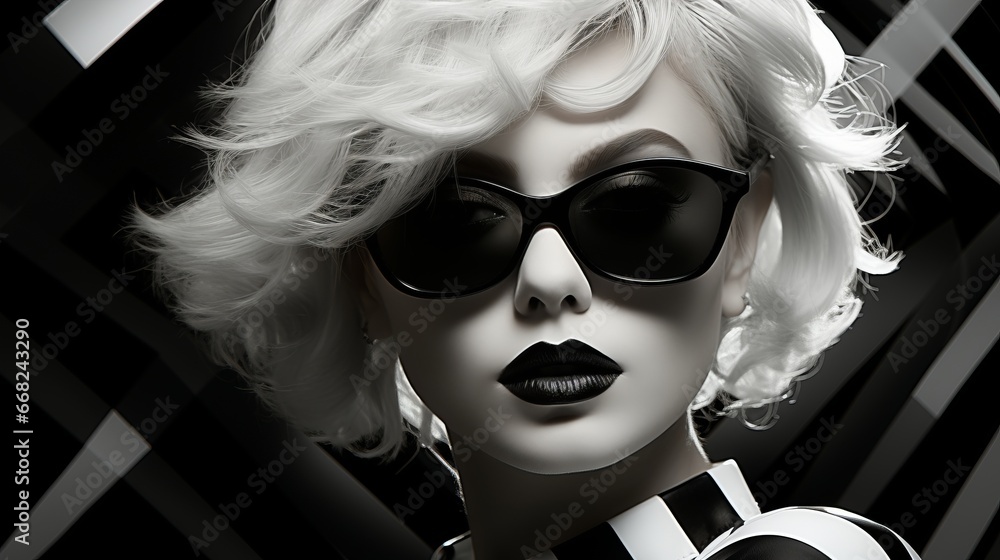 Unapologetically stylish, the woman's white hair cascaded over her bold black lips as she donned her signature eyewear, exuding a fierce and fearless fashion sense