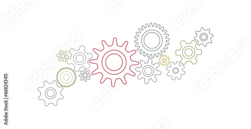 Metal color gears vector set on white background. Cogwheels collection, technology concept illustration to use in business, industrial machinery, strategy concept projects. 