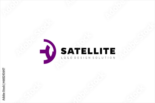 Simple minimalist laconic template logo design solution with satellite and eye creative image element