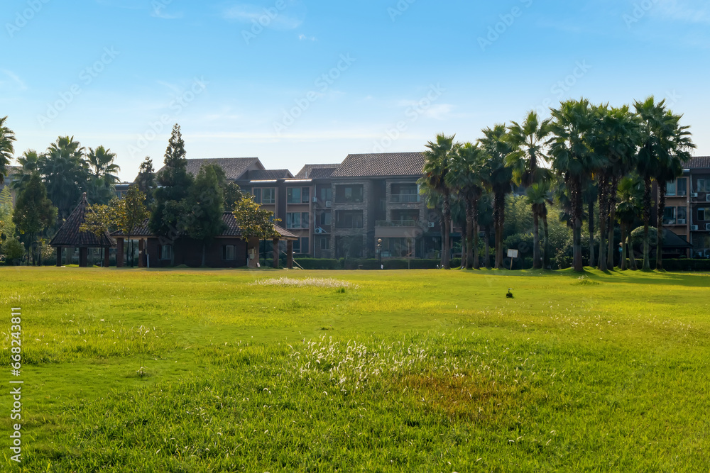 Lawns and vacation villas in the countryside