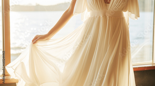 Elegant woman in white dres...