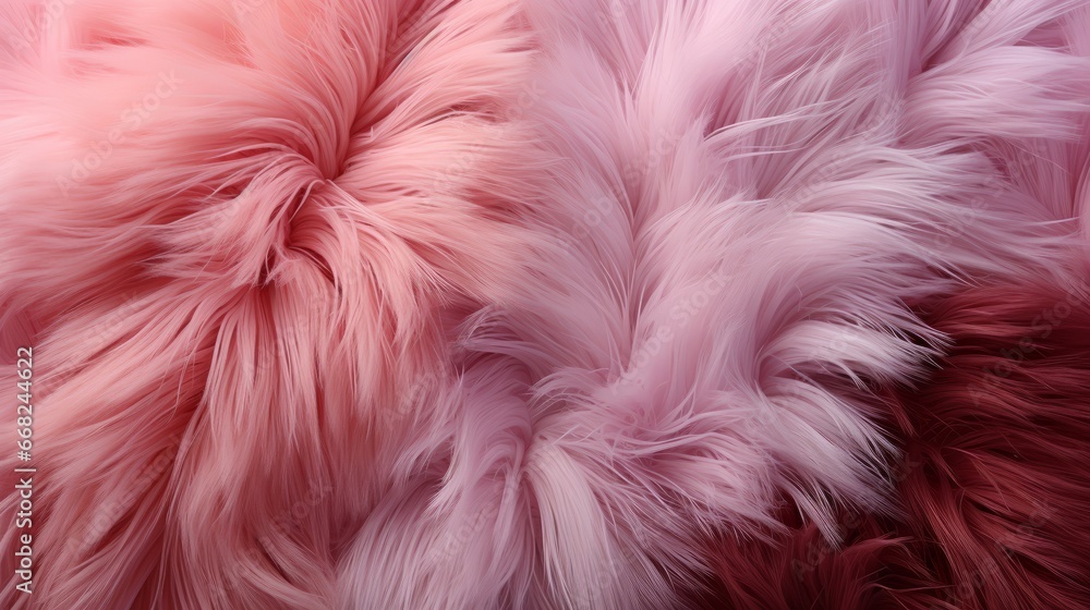 A flurry of vibrant pink feathers, soft and delicate, cascading in a sea of fur, creating a whimsical and ethereal scene that evokes a sense of playfulness and beauty
