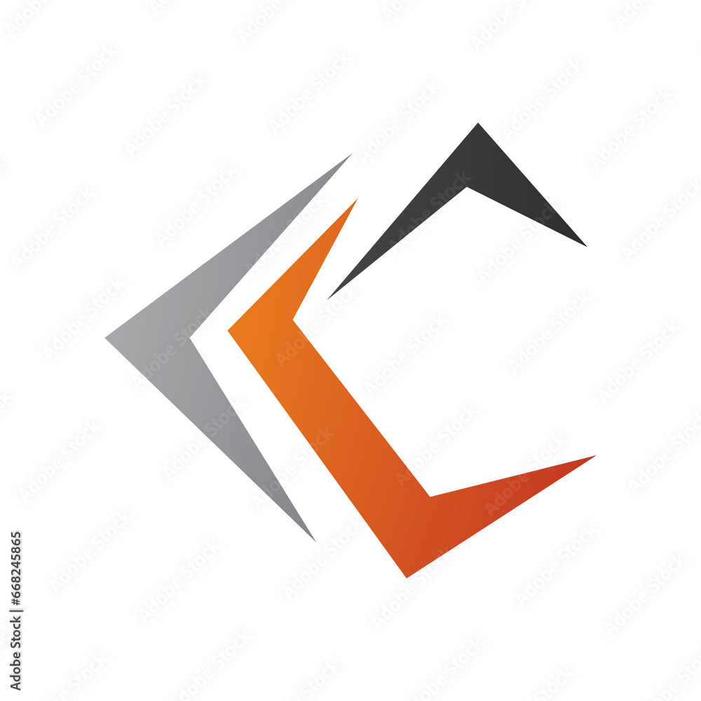 Fototapeta premium Grey Orange and Black Letter C Icon with Pointy Tips