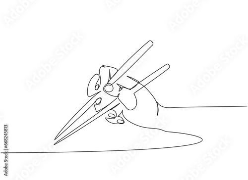 Japanese chopsticks, Food sticks in hand, how to hold chopsticks correctly one line art. Continuous line drawing of sushi, japanese, food, roll, culture, tasty, restaurant, japan, asian, sea, menu