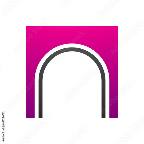 Magenta and Black Arch Shaped Letter N Icon