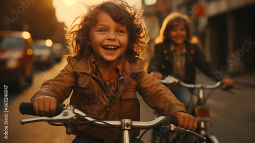 Kids riding bikes in the street