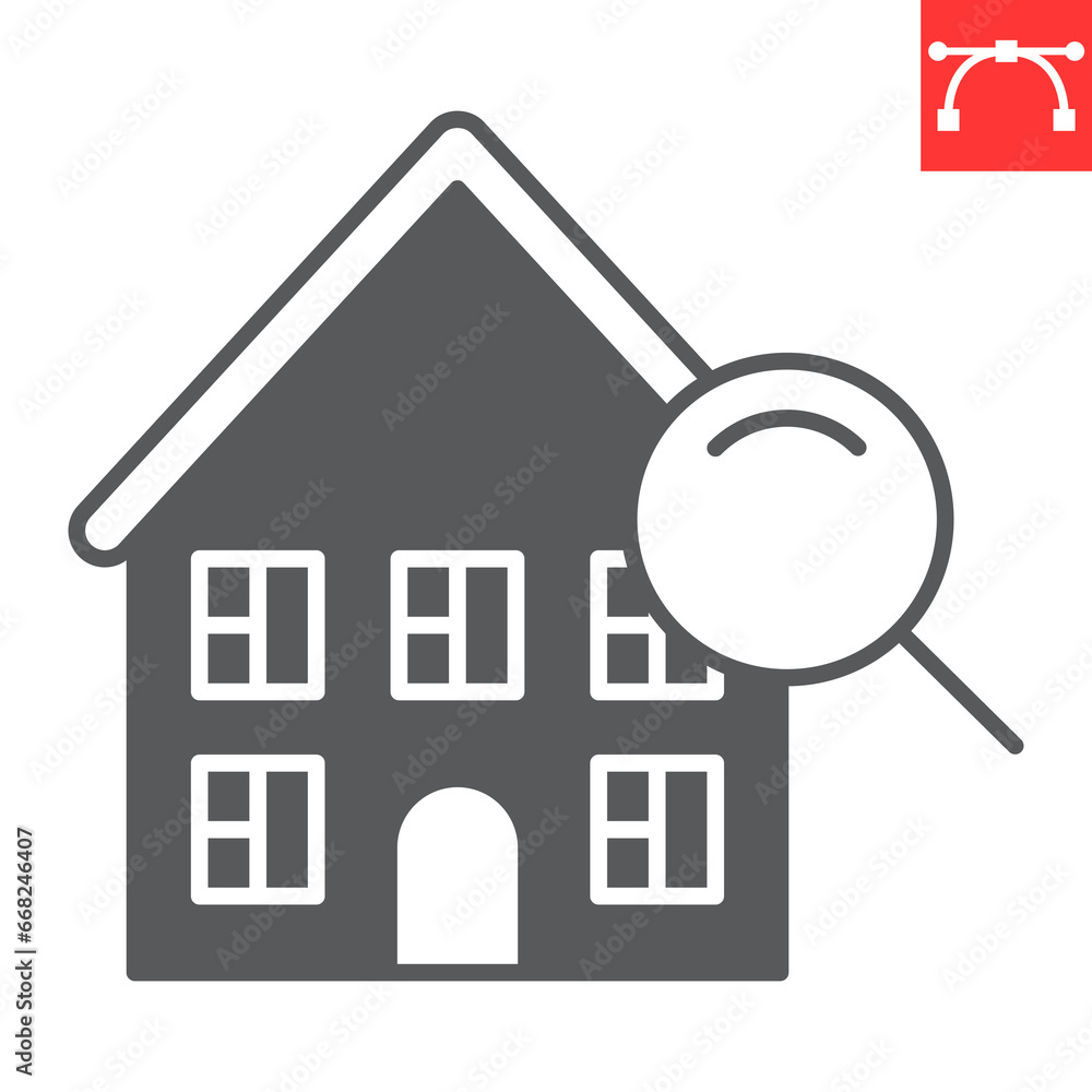 House search glyph icon, real estate and find, home search vector icon, vector graphics, editable stroke outline sign, eps 10.