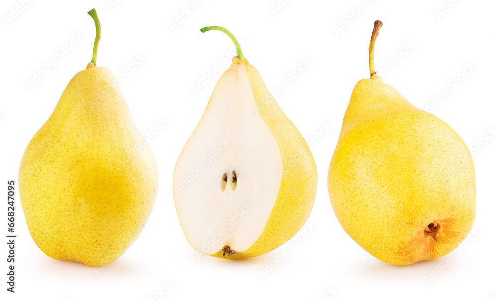 collection of the yellow pears isolated on the white background. Clipping path