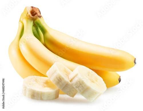 bananas with slices isolated on the white background. Clipping path