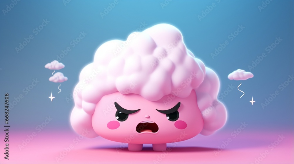 Grumpy Cloud Drawing Foto de 3D render, cartoon character of a grumpy cloud, thunder ...