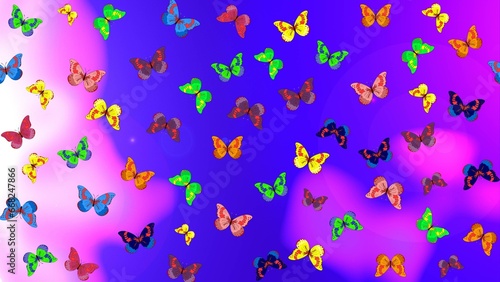 Sketch pattern with butterfly on violet, blue and neutral background. Raster illustration. Cute background for design of fabric, paper, wrappers and wallpaper. © Валерий Колесников