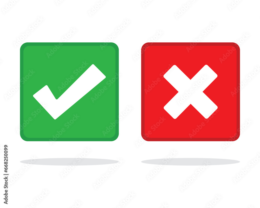 Check and wrong marks, Tick and cross marks, Accepted,Rejected, Approved,Disapproved, Right,Wrong, Correct,False - vector mark symbols in green and red. Isolated flat icon. Test question. Check and wrong marks, Tick and cross marks, Accepted,Rejected, Approved,Disapproved, Right,Wrong, Correct,False - vector mark symbols in green and red. Isolated flat icon. Test question.