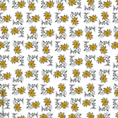 Fantasy sketchy style flower motif pattern