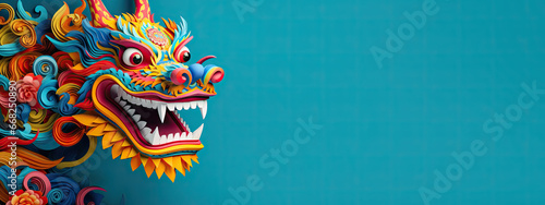 colorful chinese dragon on color background, generative ai