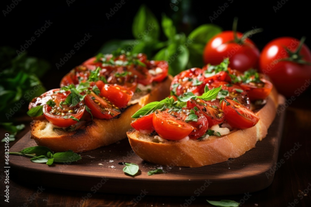 Aromatic Bruschetta tomato appetizer. Italian food. Generate Ai