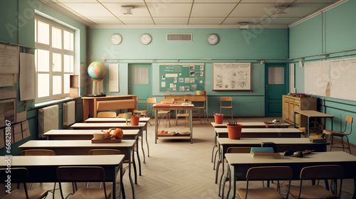 Empty Classroom interior. Back to school concept in high school. classroom of a daycare center without children and teacher