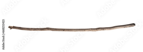 One old wooden stick isolated on white photo