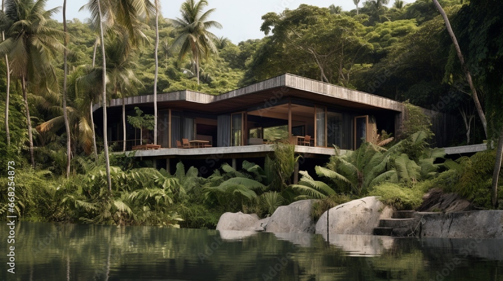 Fototapeta premium house hidden in luxuriant vegetation 
